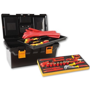 2115P L-MQ32 Assortment of 32 insulated tools for hybrid cars, in plastic tool box with soft thermoformed tray